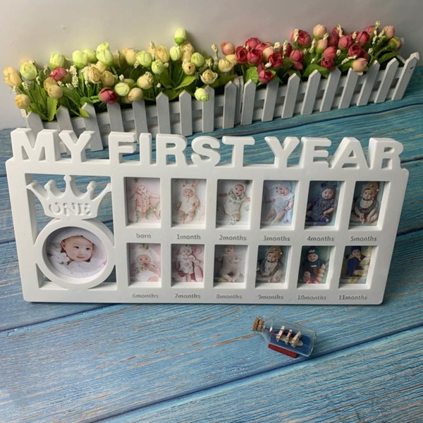 Mitt första år Baby Minnesak Ram för fotominnen 0-12 månader Bilder Första året Milstolpe Fotoram Souvenirer Pink