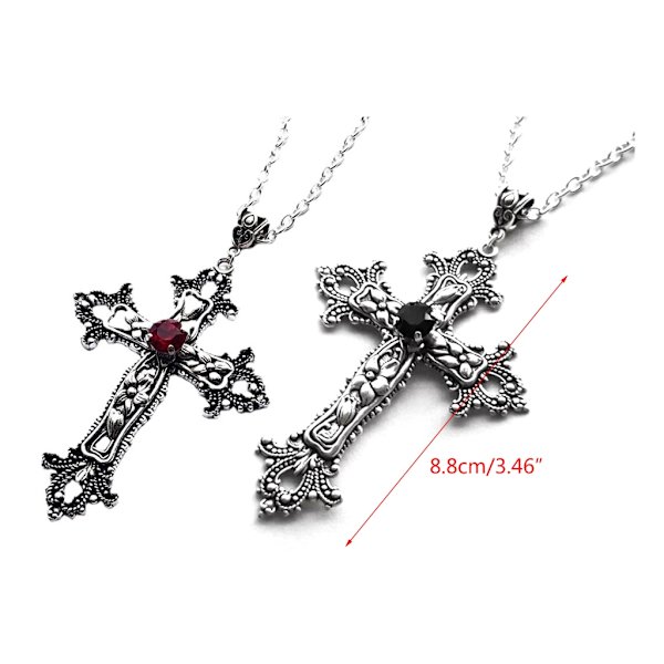 Stort detaljerat korsborrhänge Halsband Silver Färgton Gotisk Punk Smycken Mode Charm Statement Kvinnor Present Red