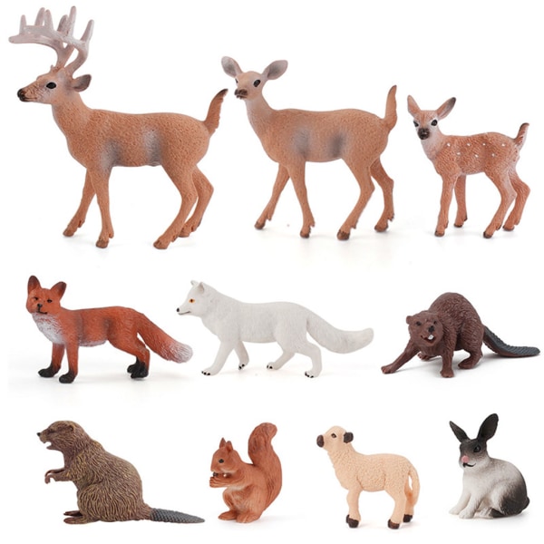 10x Skogsdjur Figurer Woodland Creatures Figurine Miniatyr Toy Cake Topper