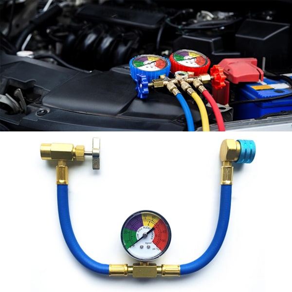 Bil Aircondition R134A Kølemiddel Slange Trykmåler Kit 100PSI Slange