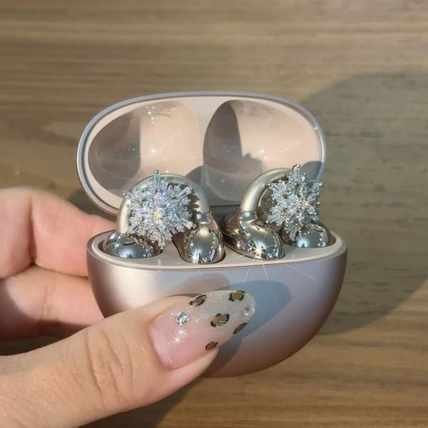 Glittrande Strass Hörlurs Öronklämma Intrikat Vinterflingdesign Klämma