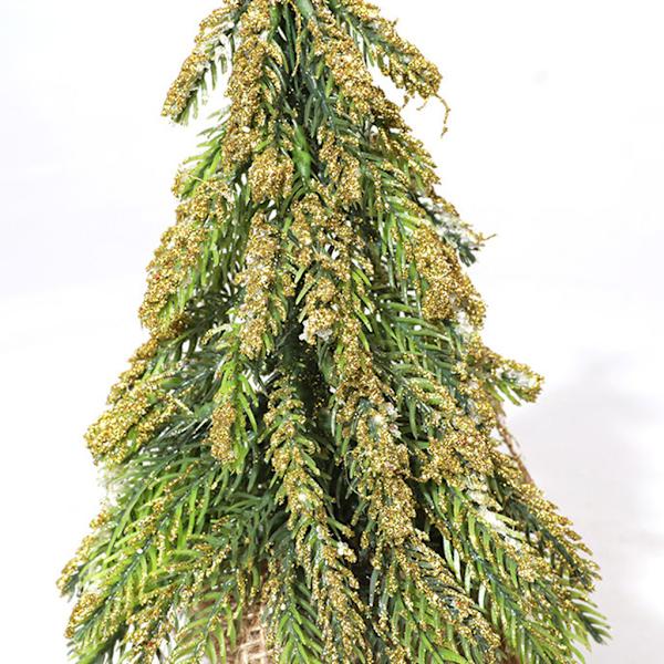 Desktop Miniatyr Snow Pine Tree Mini Julgranar Burlap Base Bord Dekor White