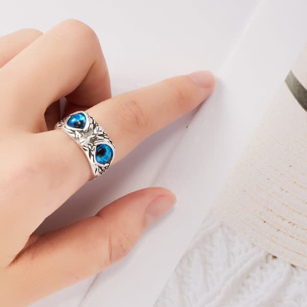 Söt uggla ögonring justerbar ring män kvinnor bröllopsfingeraccessoarer 天蓝色