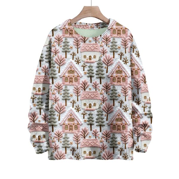 Langærmet julepullover til kvinder 3D-juleprintet pullover sweatshirt Light Pink L