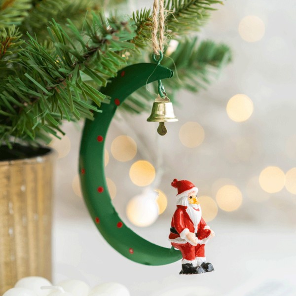 Julgran hängande prydnad Santa älg snögubbe på månen Resin hänge dekor White