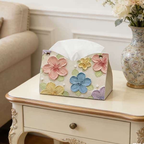 Luksuriøs blomsterdesign læder tissueholder ideel til hjem og køretøj
