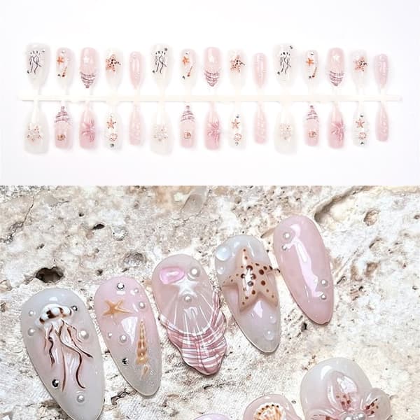 Pink Gradient Bærbart Neglekunstsæt med Havtema 3D-stil til DIY-brug