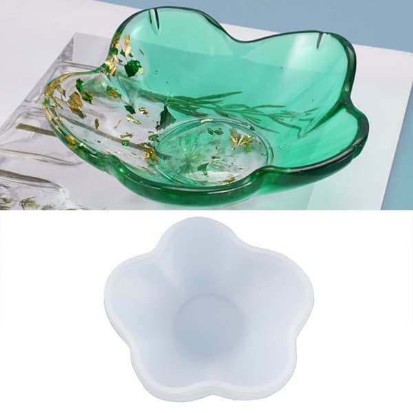 Silikonform for kronbladfat, blomsterformet godteriskål, harpiksstøpeform