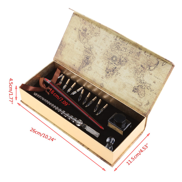 Antikt trä Dip Pen Set Inkluderar 2 Dip pennor bläckflaskor 10 pennspetsar för gotisk kalligrafi Presentsats för nybörjarkalligrafi
