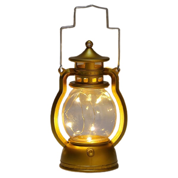 Vintage LED orkan batteridriven lampa antika plast hängande lyktor Golden
