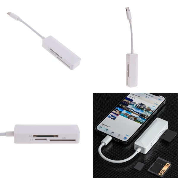 Miniminneskortläsare 3 i 1 kortläsare USB C kortläsare TFSD XD 3 i 1 kortläsare för bärbar telefon surfplatta