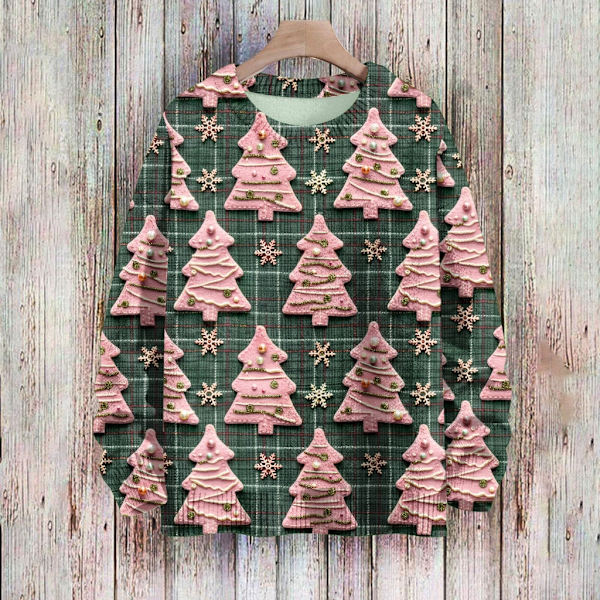 Langærmet julepullover til kvinder 3D-juleprintet pullover sweatshirt Pink XXL