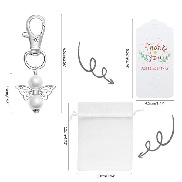 Angel Wing Nyckelring Tack Taggar 30 set DIY Handgjorda presentpåsar tillbehör för hembröllop Baby Shower Party Accessory