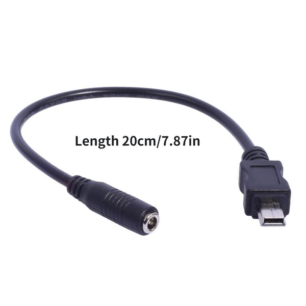 Mini USB 5Pin Han til DC3.5x1.35mm Hun Kabel 20cm Lang Sort Farve