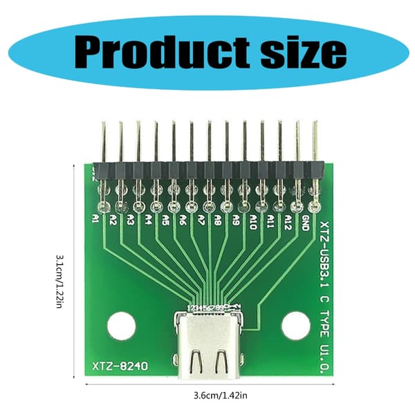 USB 3.1 Typ C Hona Testkort PCB Adapterkontakt Med Stiftlist