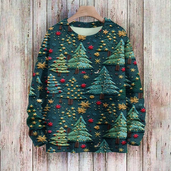 Langærmet julepullover til kvinder 3D-juleprintet pullover sweatshirt Green XL