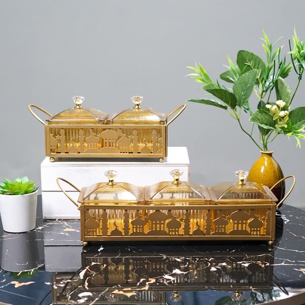 Ramadan Dessertbakke Dekorativ Metalfad Opbevaringsboks Snacks Serveringsfad Section 2