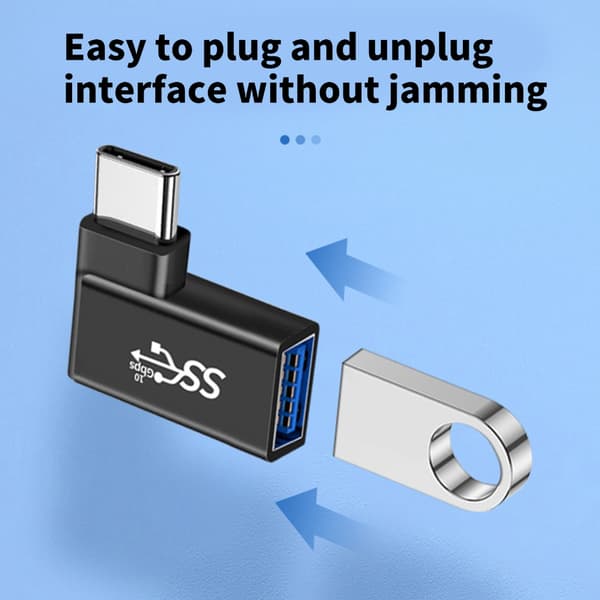 USB C - USB-sovitin 90 asteen kulmalla, pikalataus, plug and play