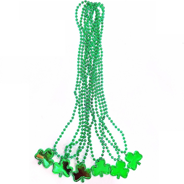 6st St. Patricks Day Shamrock Halsband Gröna pärlor Halsband Irish Day Festdekorationer Clover Letter Strand Smycken null - 2