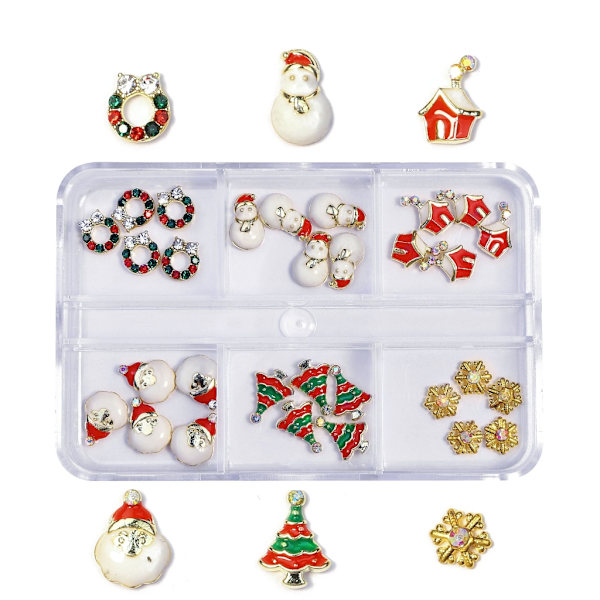 Jul Nagelberlocker Nagelkonst Legering Rhinestones Tillbehör Julserie Blandad Nagelkonst Dekor för DIY Naglar Ornament