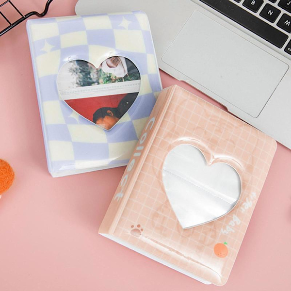 Cartoon Bear Photo Album 3'' 64Pocket Love Heart Hollow Kpop Card Pärm Fotokort ID-hållare Fickor Namnkort Presentbok Blue