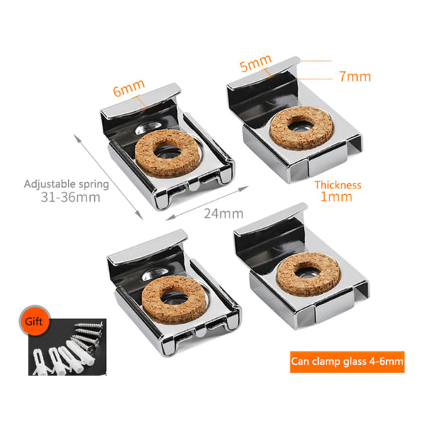 4 delar spegelmonteringsklämmor Väggmonterade speglar Fäste Glashyllstöd Justerbar spegel Fast passform