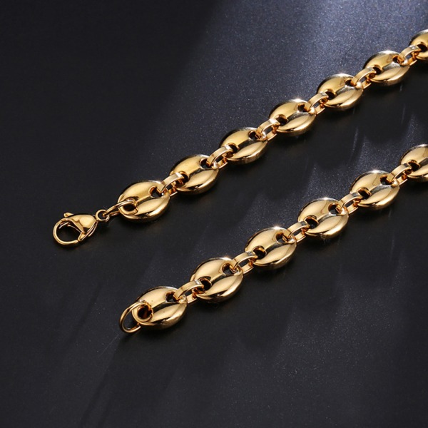 11 mm kaffebönor kedjor armband rostfritt stål Hiphop halsband för män kvinnor Silver Plated - Necklace