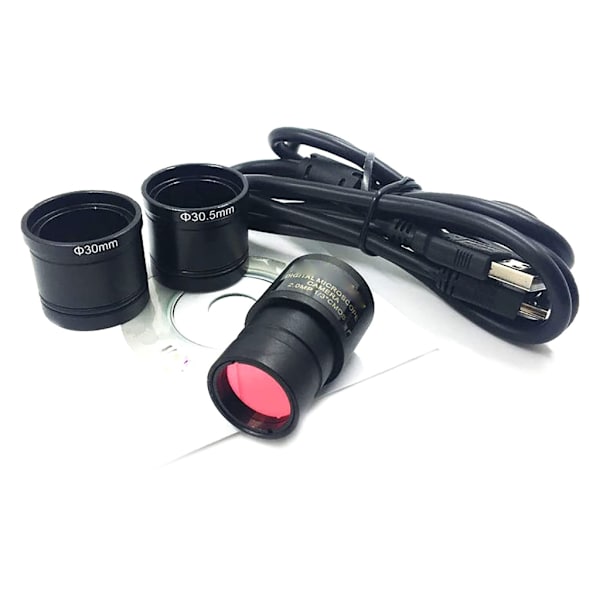 2 Megapikselin digitaalinen kamera mikroskoopeille, okulaarikiinnitys, USB 2.0 -värifotografiavideo 30 mm:n ja 30,5 mm:n adapterirenkaalla