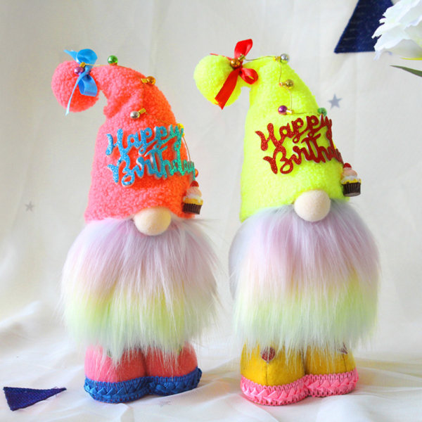 Grattis på födelsedagen Gnome Plysch Ansiktslös för docka Tomte Swedish Dwarf Handmade Home D