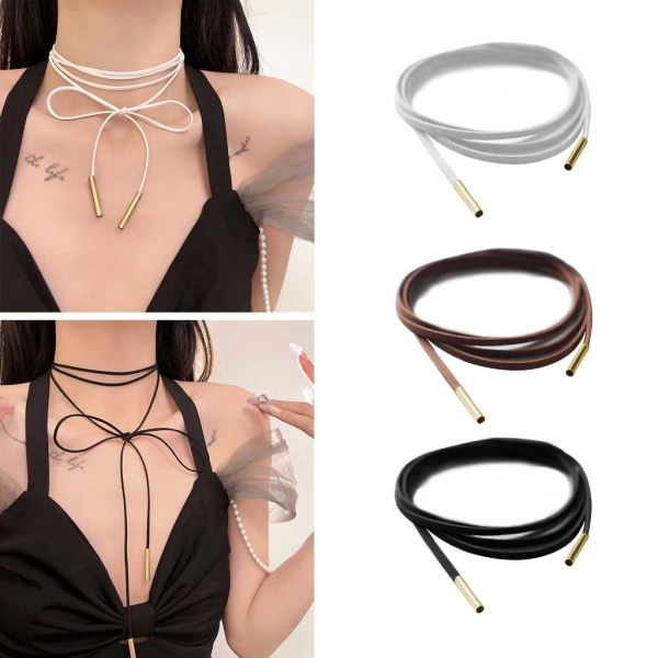 2 st Mode Långt rep Halsband Elegant krage Choker Halsband Mocka Bowknot Neck Tie Chain Smycken för kvinnor Flickor Black