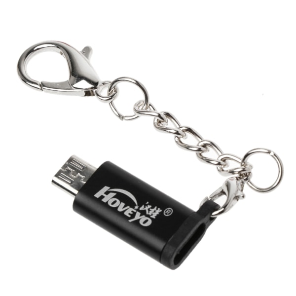 Typ C Hona till Micro USB Hane Adapter Konverterkontakt med kedja OTG USB-C Adapter för smarta telefoner surfplatta Black
