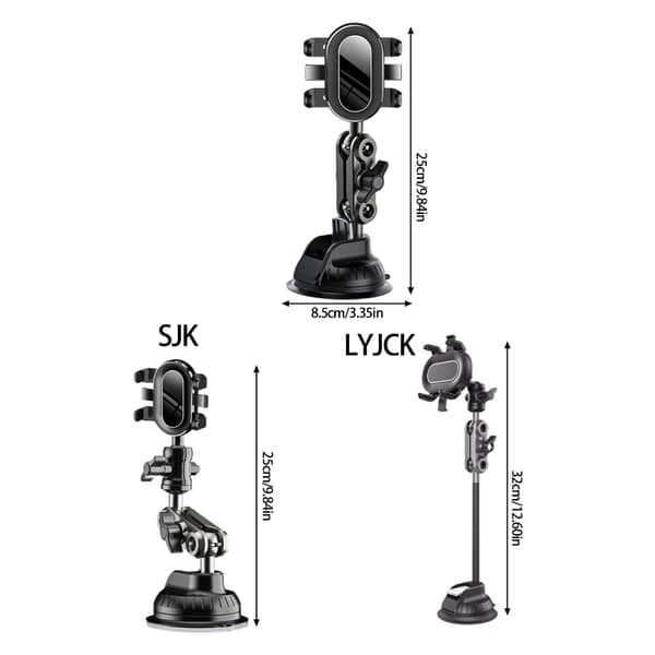 Telefonholder for bil, dobbelt monteringssystem, fleksibel arm, aluminium, 4,7–6,7 tommer Extended version