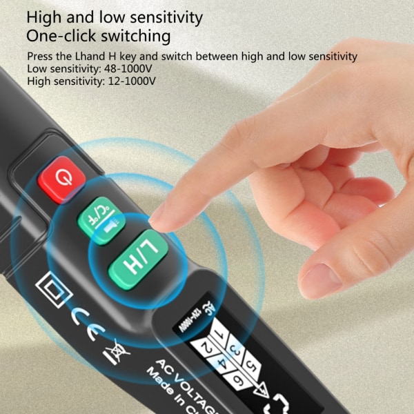Beröringsfri spänningsdetektor Elektriska verktyg LCD visuellt larm Spänningsindikator Testare Pen Spänningstest 12-1000V