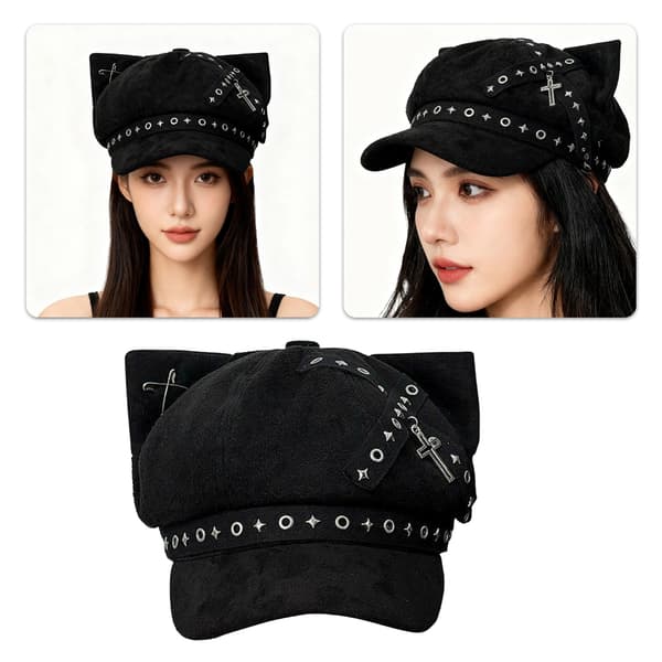 Basker Eyelet Painter Hat Cabbie Hat Kitten Ear Subkulturell Hodeplagg