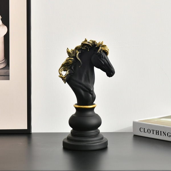 Schack Kung Drottning Riddarstaty Skulptur Prydnad Samlarfigur Hantverksinredning för hem Husdekorationer Black King