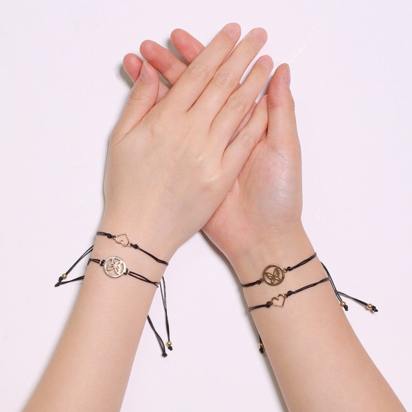 2x par armband för fjärilsstjärna ihåligt hjärta hängsmycke Armband Justerbar rep kedja armband för män kvinnor smycken A
