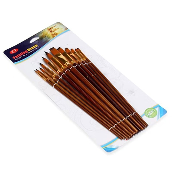Penslar 12-pack, Professionella penslar med rund spets, nylonhår, konstnärspenslar för akrylfärg