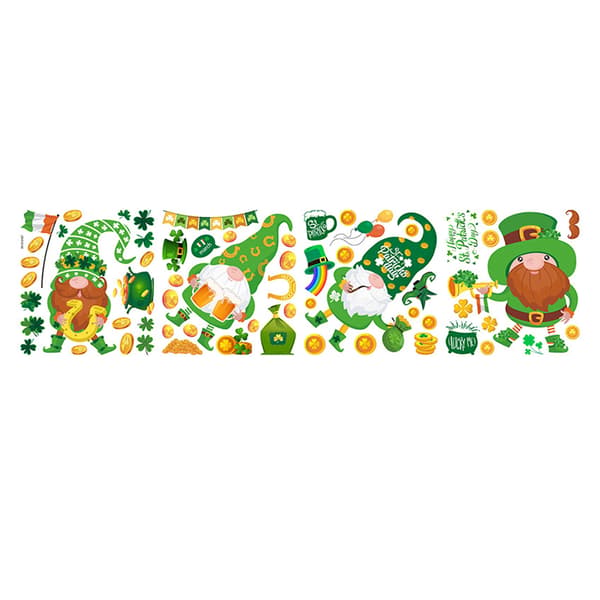 Patrick's Day Wall Sticker Clover Gnome Window Clings Decals Irish Sticker Decor D