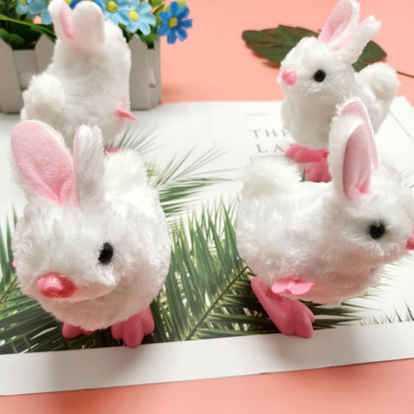 Upprullningsleksaker för barn Bunny Party Favors Wind-Up Hoppa Kanin Nyhet Leksaker Julstrumpor Uppstoppade leksaker Vit Rosa