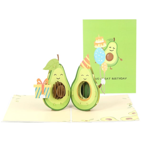 3D Pop up Avocado Födelsedagskort Vikbart gratulationskort Festival Holiday Paper Cards för födelsedag Bröllop nyår