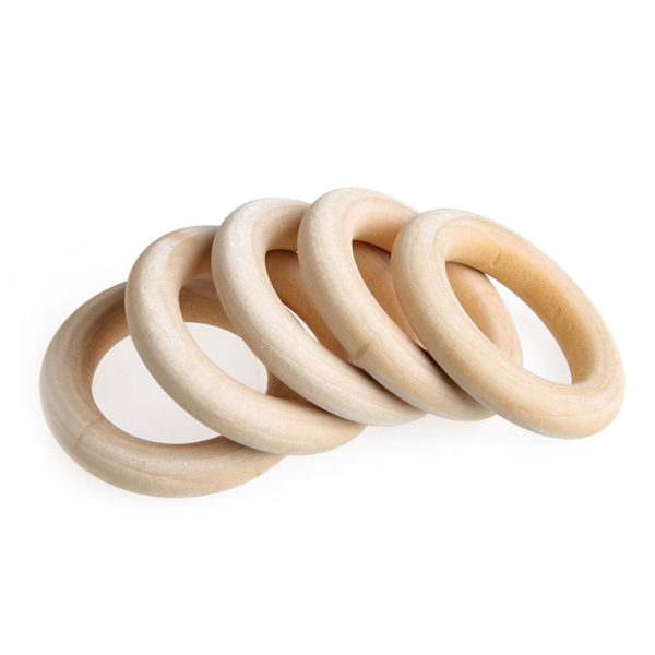 5 stk. Håndværk DIY Baby Bidering Naturlige Træringe Halskæde Armbånd 55mm til Håndværk Ubehandlede Træring Cirkelringe