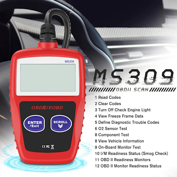 MS309 OBD2 OBDII Scanner Portabel Bilkodläsare Diagnostikverktyg Testare