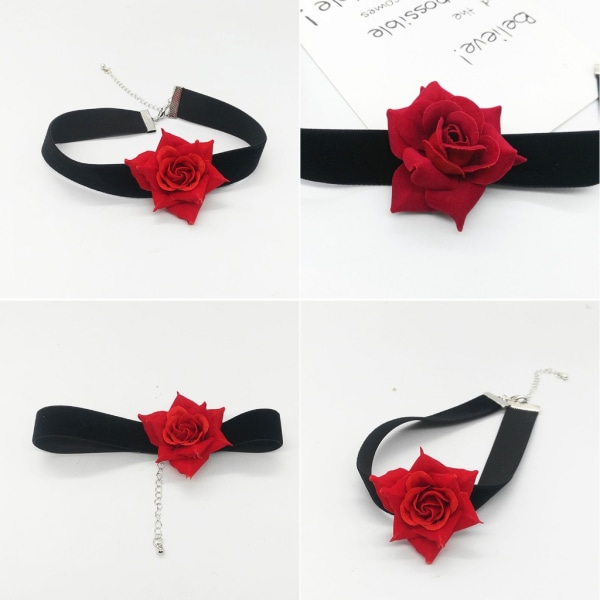 Mode Rose Flower Choker för Dam Accessoar Punk Gothic Mjuk Svart Sammet Choker Halsband Girl Neck Smycken Present Wine Red