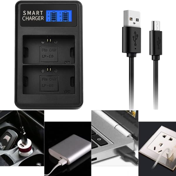 LCD USB LP-E6 Dubbel batteriladdare utbyte för Canon EOS 5D Mark II, EOS 5D Mark III, EOS 5D Mark2 kamerabatteri