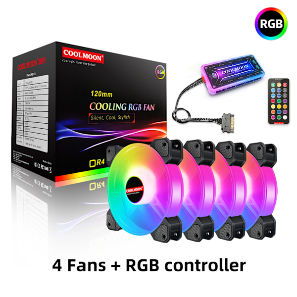 Coolmoon Tietokoneen Kotelon PC-tuuletin Säädä RGB-jäähdytystuuletin Hiljainen Ohjaus Tietokoneen Jäähdytin Jäähdytys RGB Kotelotuulettimille 120mm