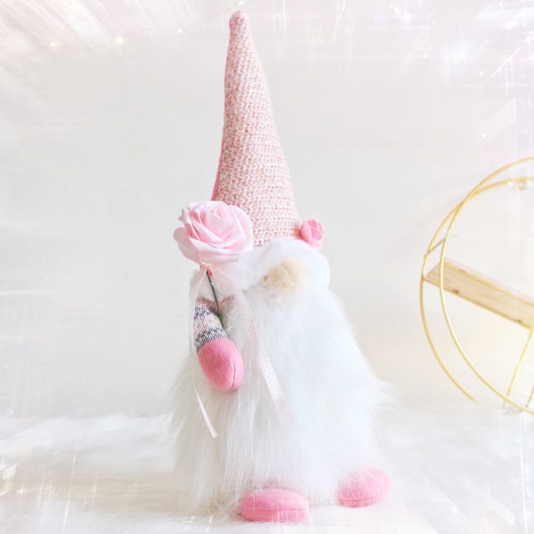 Alla hjärtans dag Gnome Plysch Rose Flower Heart Skandinaviska Tomte Elf Dekorationer null - 5211 White