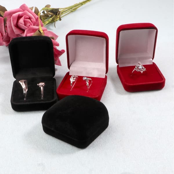 Flip Ring Box Sammet Smycken Presentbox Vigselring Förvaringsfodral för förlovning Bröllopsdag Alla hjärtans dag Black - Single ring 1