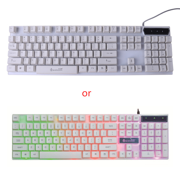 Fargerikt bakgrunnsbelyst spilltastatur med regnbueglød, flytende knapper, USB, eksternt, kablet tastatur for datamaskin, bærbar PC, gaming