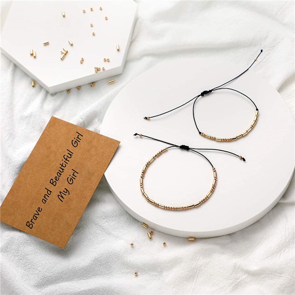 Runda distanspärlor Långt rör distanspärlor Manuellt justerbart armband Halsband Morsekod avkodningskort set Gold