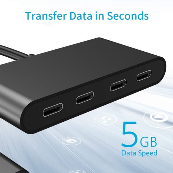 USB C Hubb för Laptop 4 Portar Typ C Splitter Endast Dataöverföring Aluminiumlegering